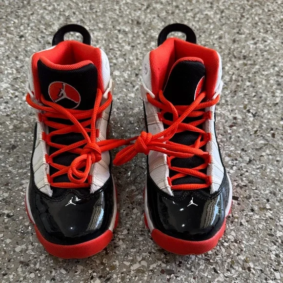 Jordan Kids' 6 Rings Black, Reddish Orange and White Sneakers